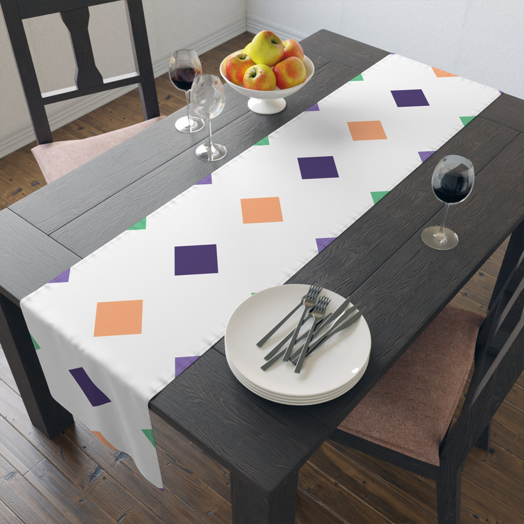 Geometric Diamond Pattern Table Runner — Modern Colorful Cotton-Poly Decor