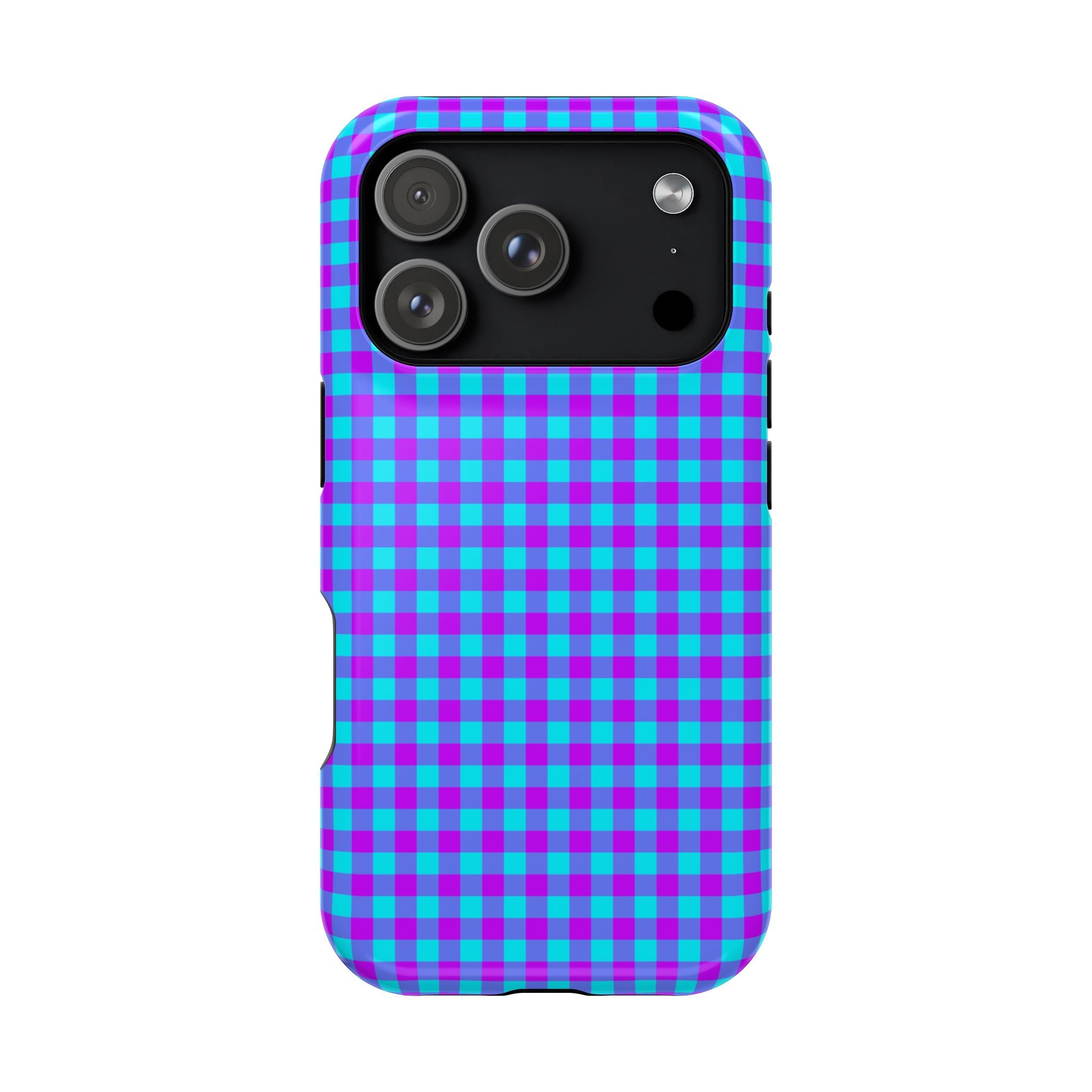 Phone Case — Blue & Purple Gingham Magnetic Impact-Resistant Case