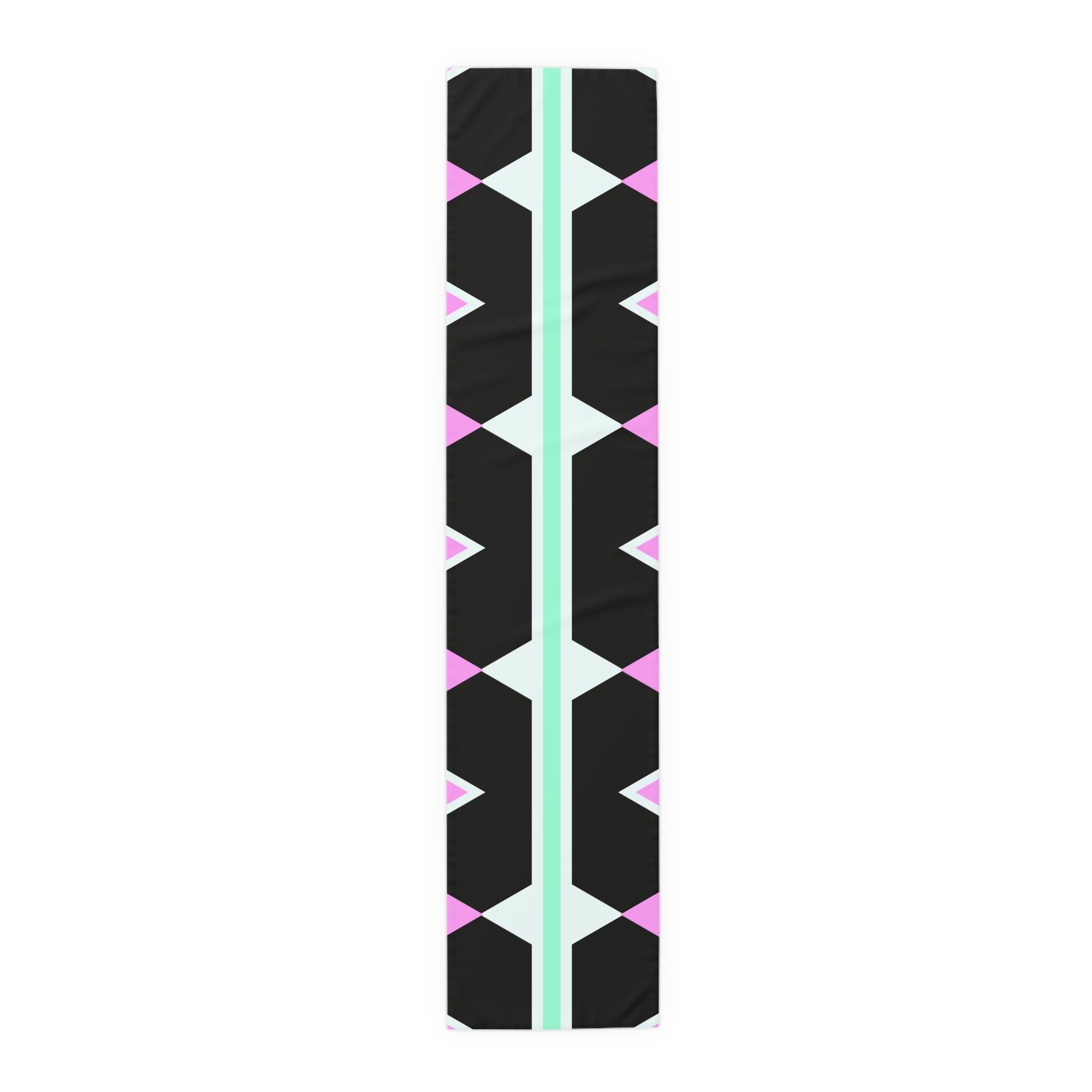 Geometric Pastel Stripe Table Runner — Modern Black, Mint & Pink Dining Accent