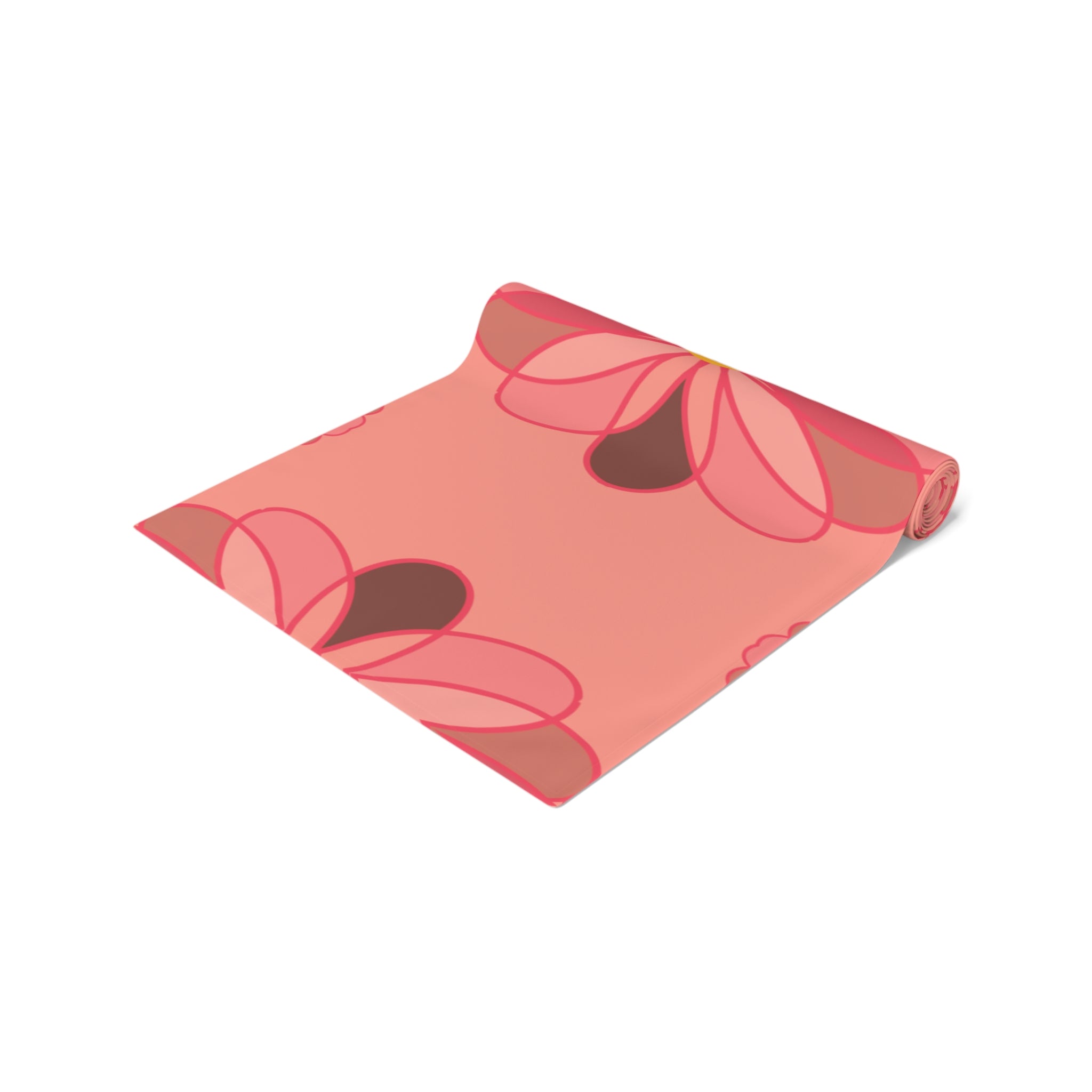 Pink Floral Table Runner — Retro Flower Pattern Cotton-Poly Table Runner