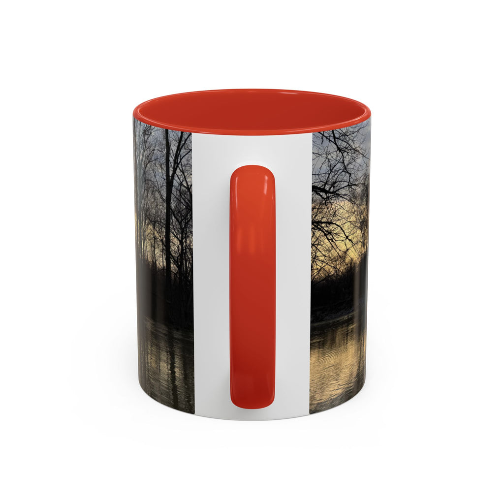 Sunset Reflection Coffee Mug — Forest Silhouette Accent Mug
