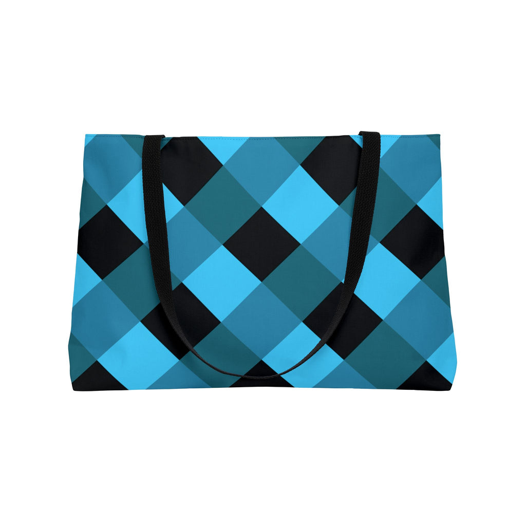 Blue Plaid Weekender Tote Bag — Checkered Travel & Beach Carryall