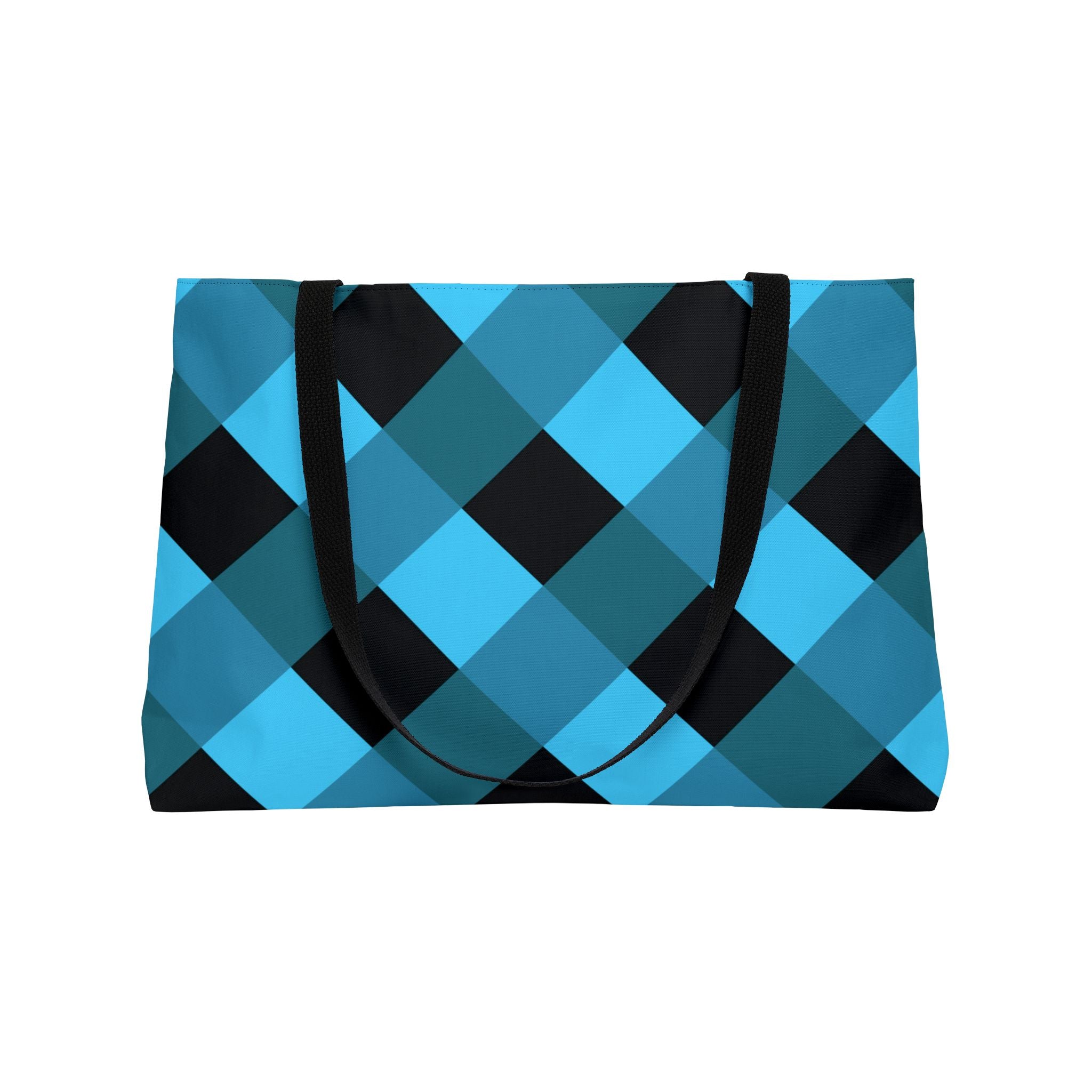 Blue Plaid Weekender Tote Bag — Checkered Travel & Beach Carryall