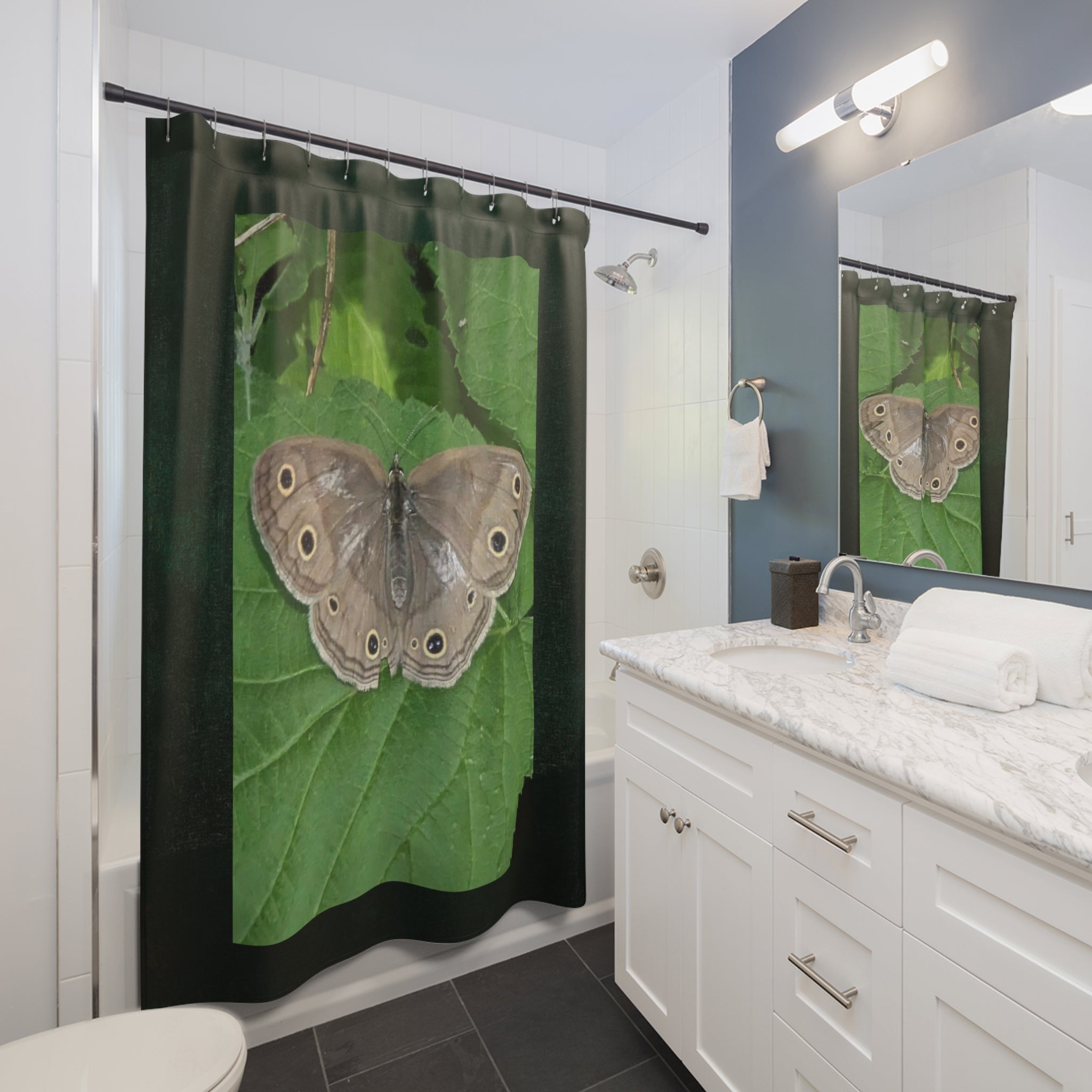 Butterfly Leaf Shower Curtain — Nature-Inspired Moth Print Bathroom Decor
