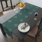 Geometric Diamond Table Runner — Modern Teal Cotton-Poly Accent