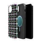 Geom Stripe Magnetic Phone Case — Black with Mint & Lavender Pattern