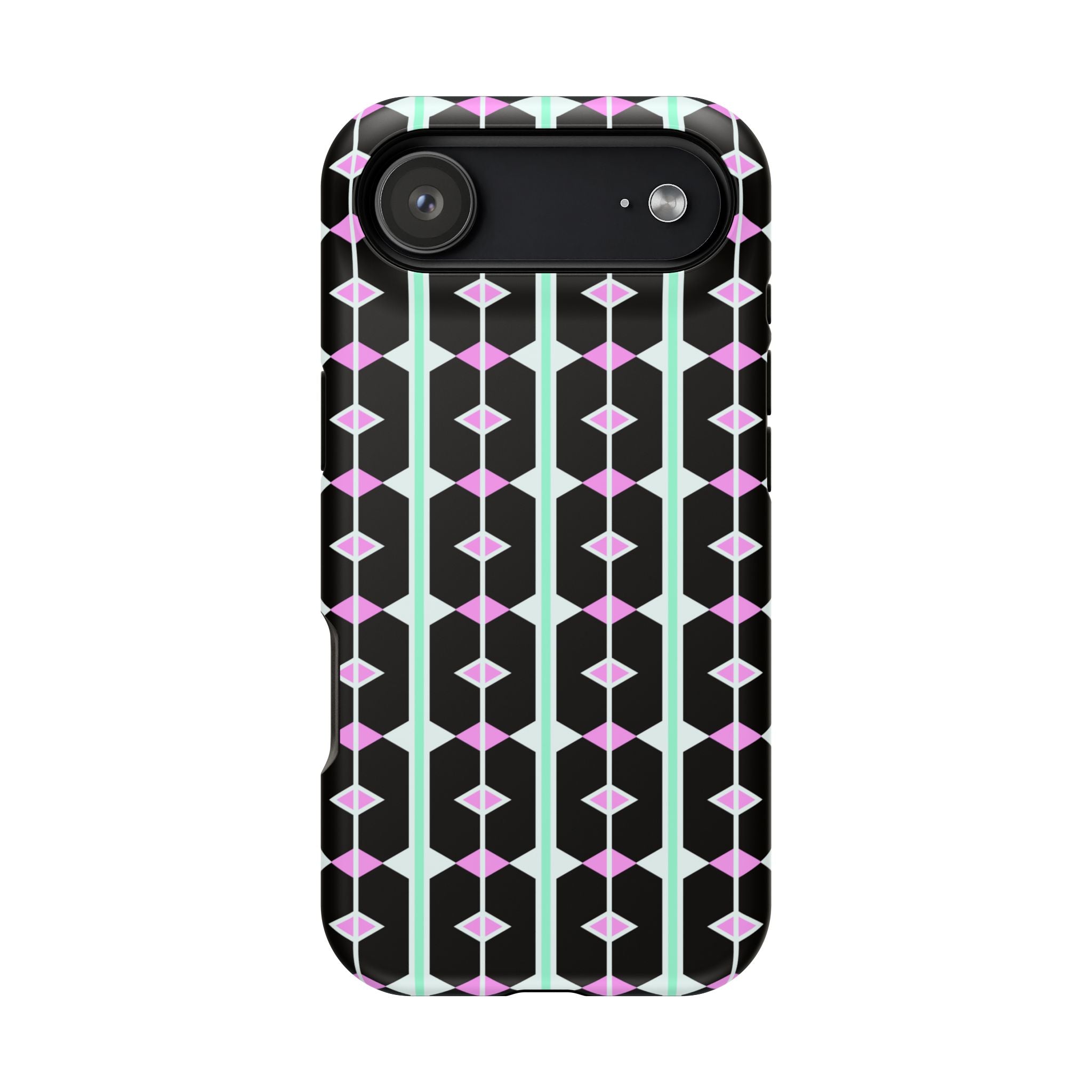 Geom Stripe Magnetic Phone Case — Black with Mint & Lavender Pattern