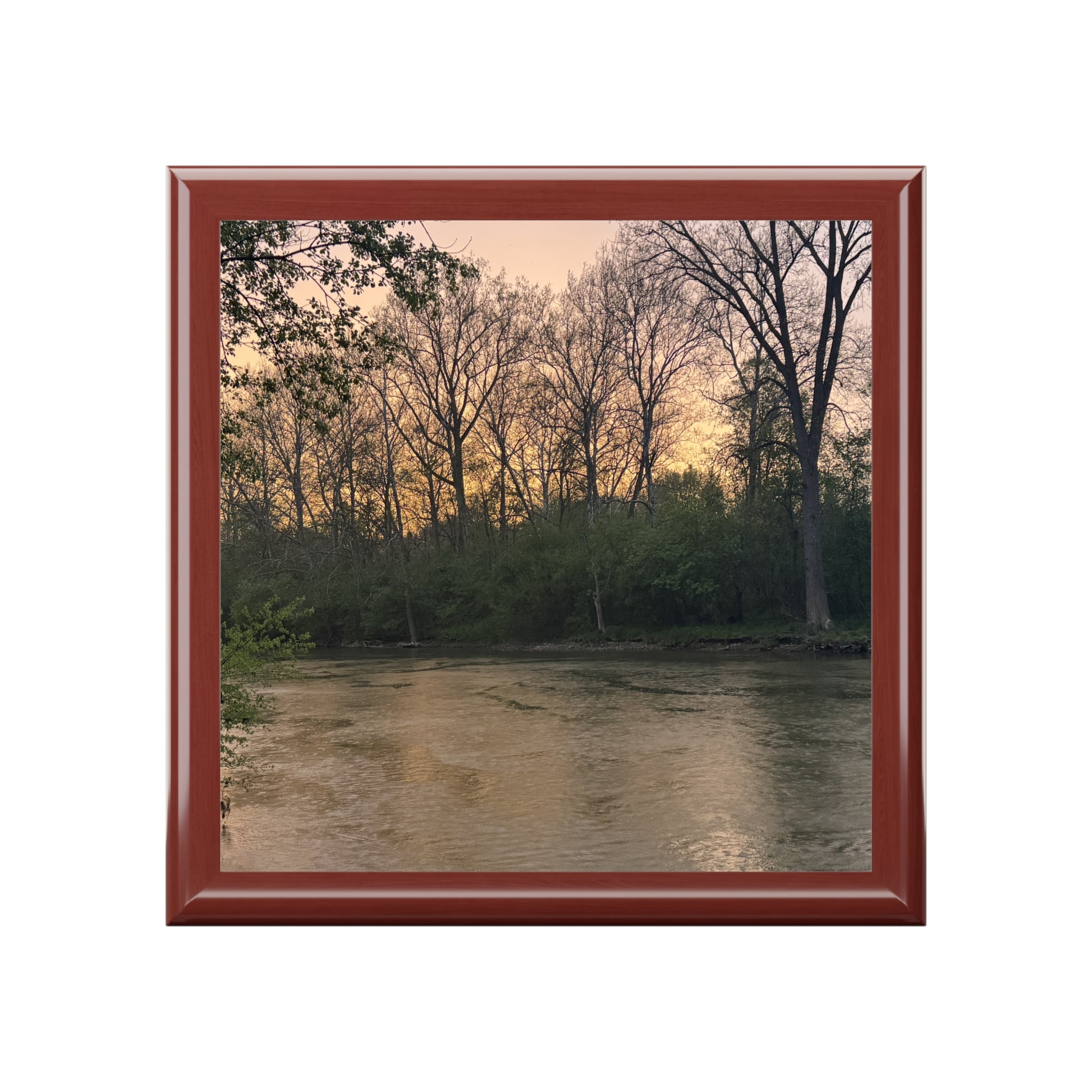 Scenic River Sunset Jewelry Box - Elegant Lacquer Keepsake