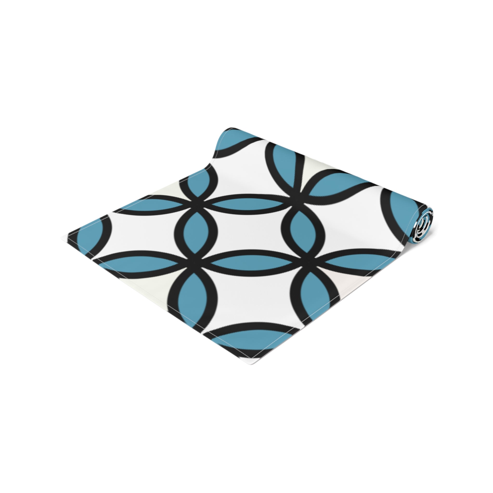 Geometric Blue Trellis Table Runner — Modern Mid-Century Dining Accent