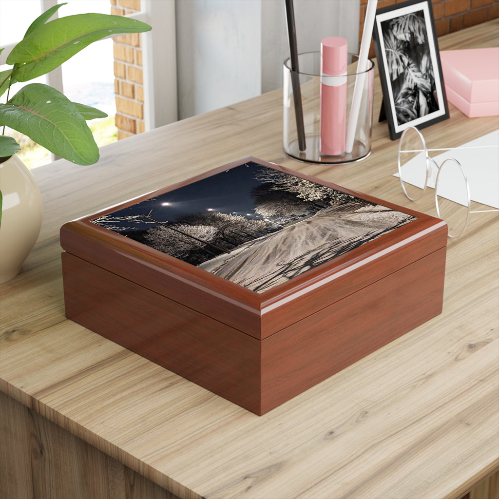 Snowy Night Jewelry Box — Winter Street Scene Keepsake Box