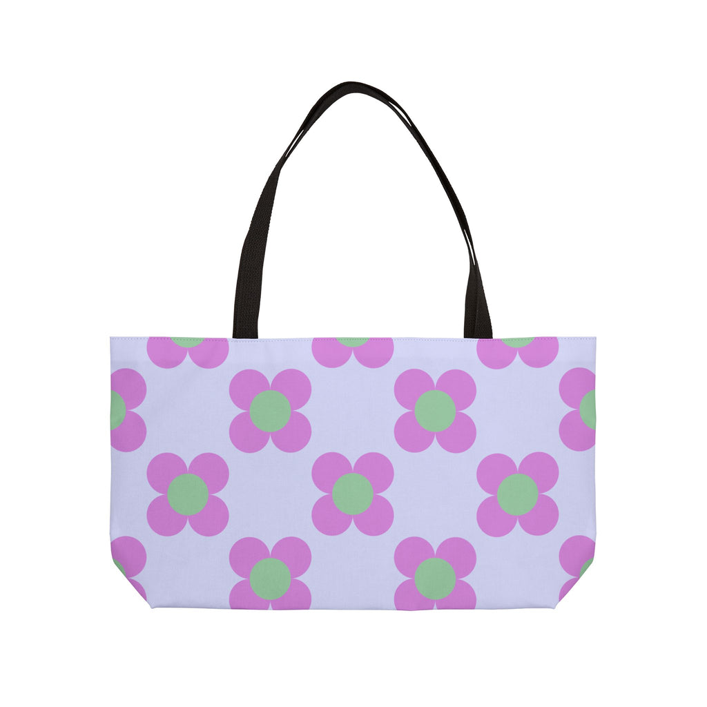 Weekender Tote Bag — Retro Pink & Mint Floral Pattern Large Beach Tote