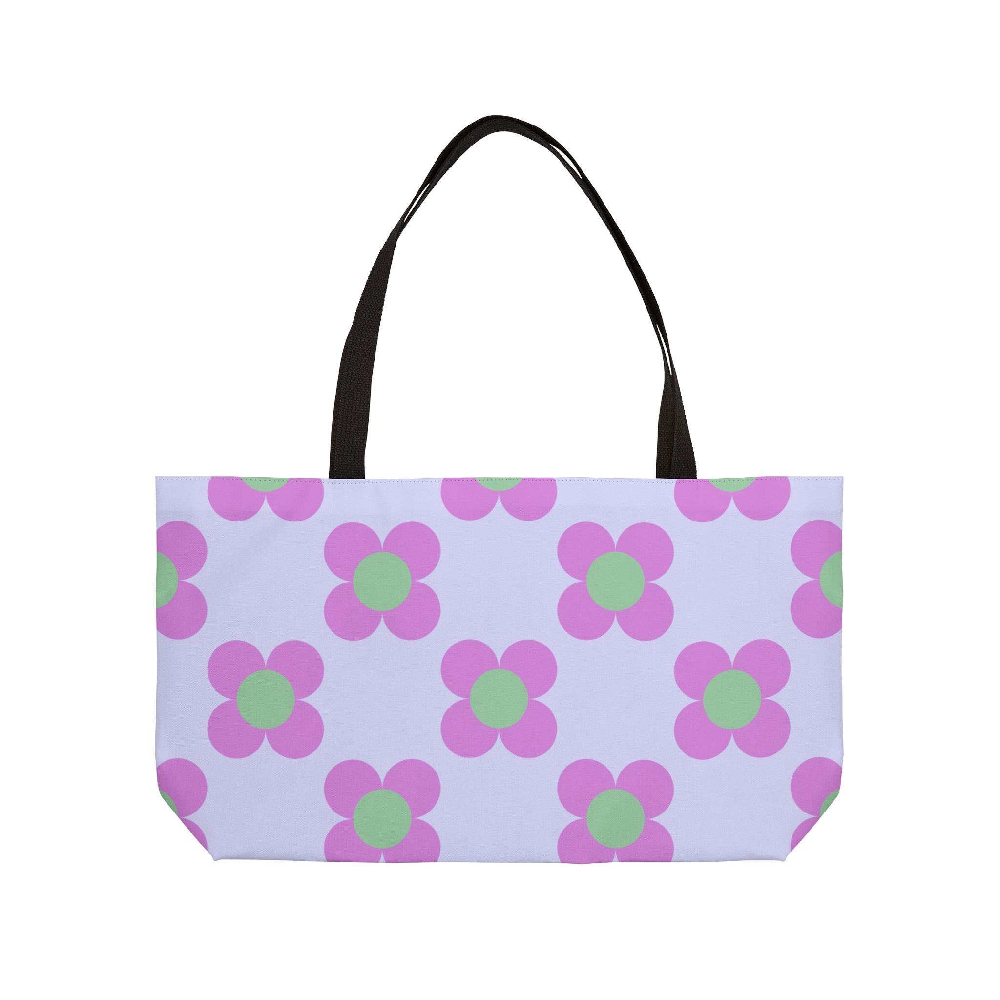 Weekender Tote Bag — Retro Pink & Mint Floral Pattern Large Beach Tote