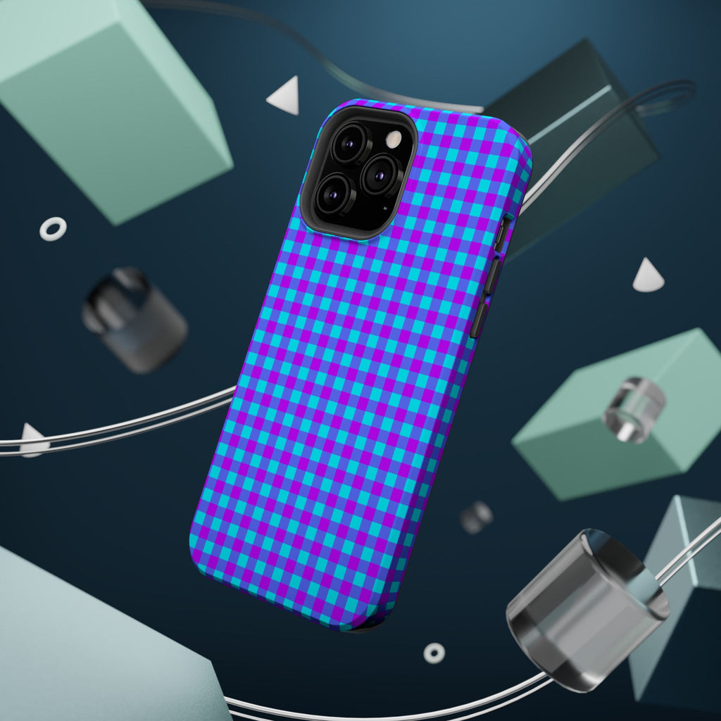 Phone Case — Blue & Purple Gingham Magnetic Impact-Resistant Case