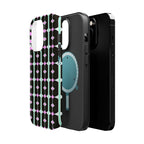 Geom Stripe Magnetic Phone Case — Black with Mint & Lavender Pattern