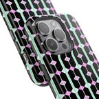 Geom Stripe Magnetic Phone Case — Black with Mint & Lavender Pattern