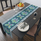 Floral Mosaic Table Runner — Teal Boho Dining Decor