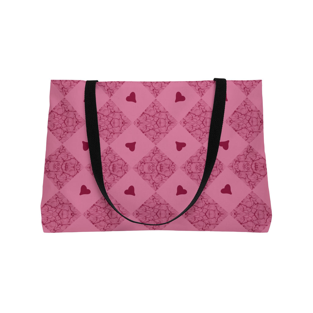 Weekender Tote Bag — Pink Heart Diamond Pattern Travel Tote (Valentine’s Gift)