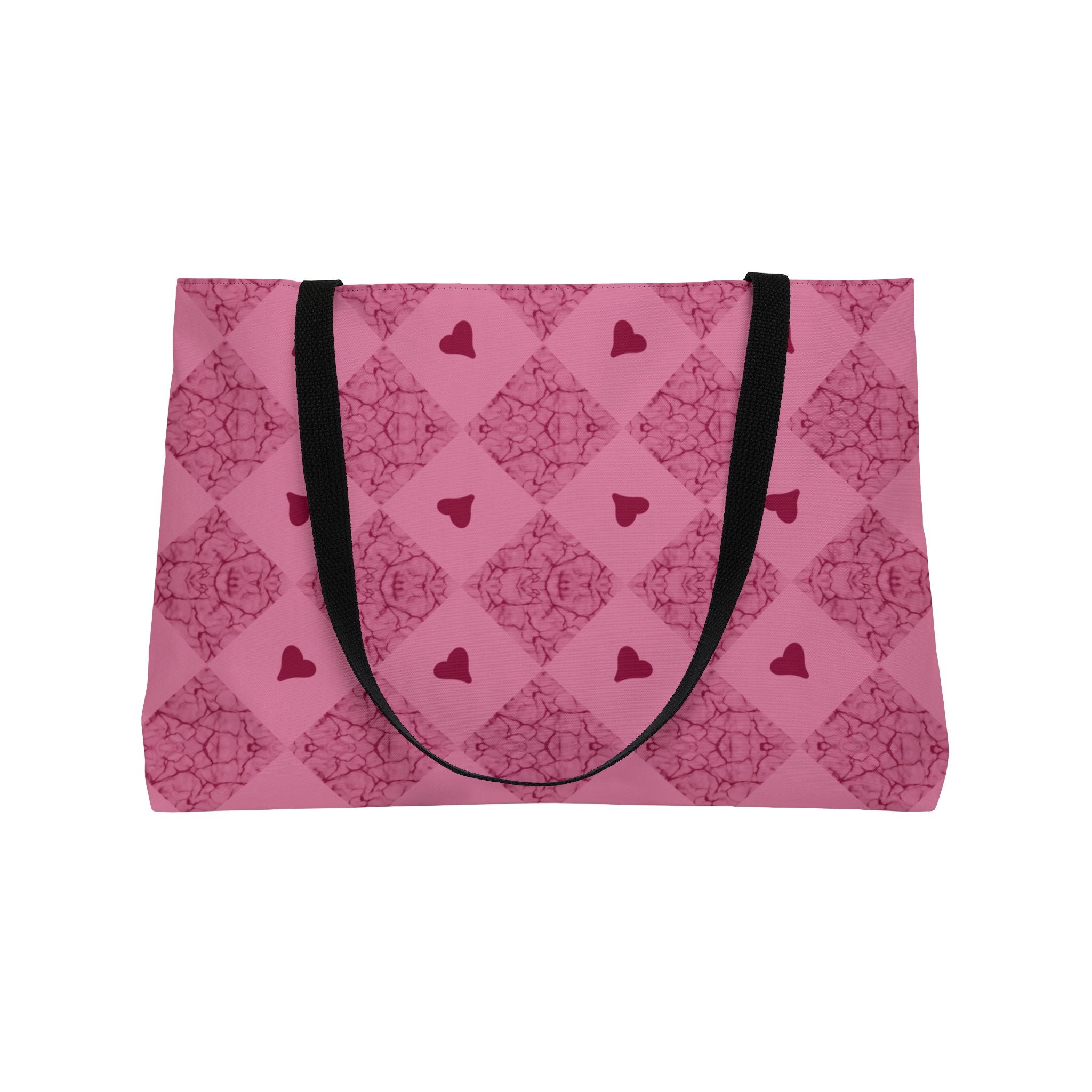 Weekender Tote Bag — Pink Heart Diamond Pattern Travel Tote (Valentine’s Gift)