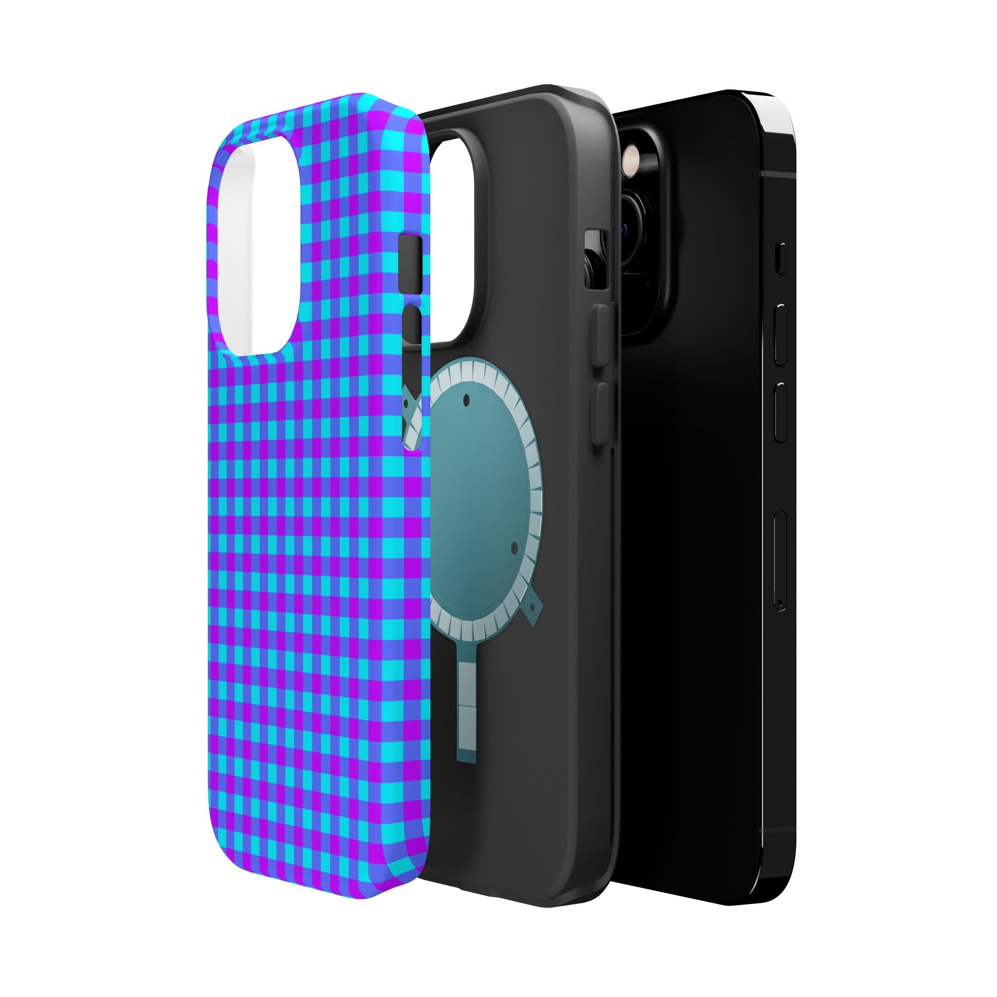 Phone Case — Blue & Purple Gingham Magnetic Impact-Resistant Case