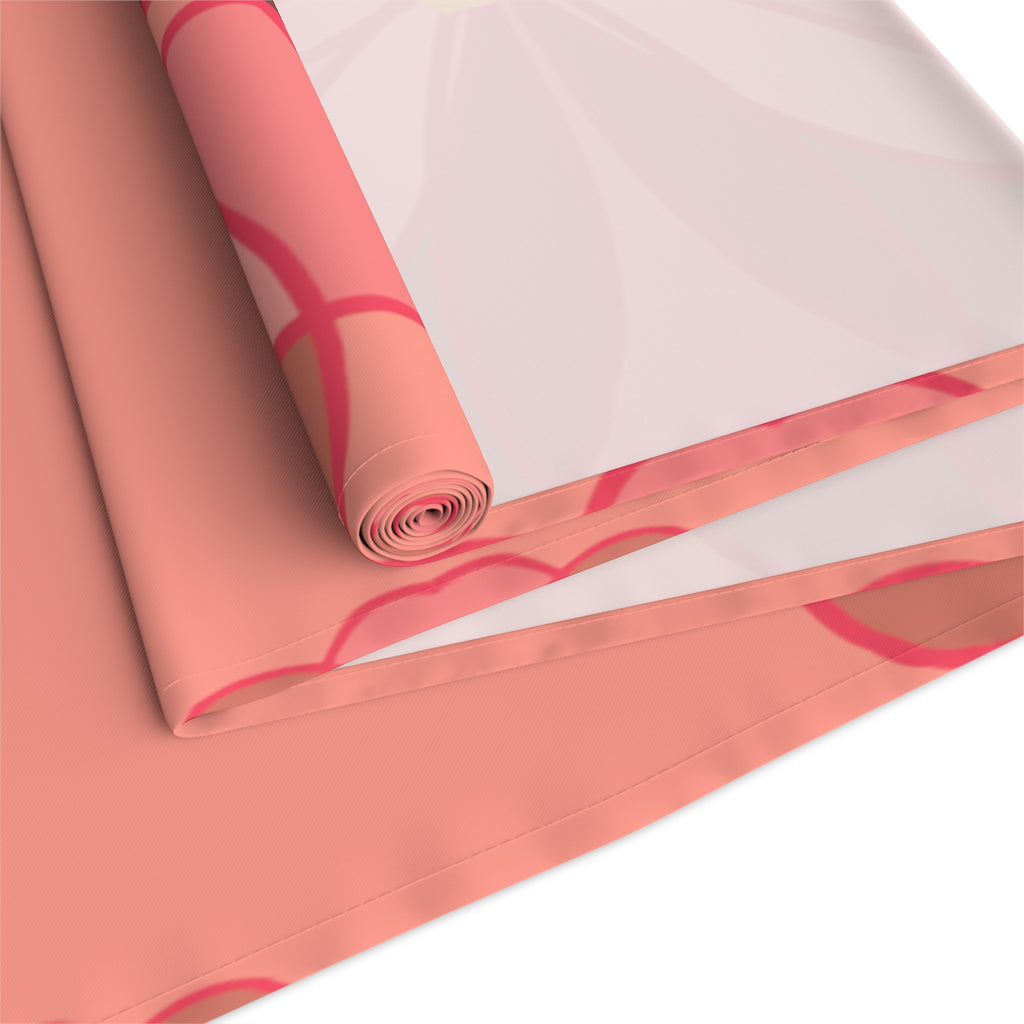Pink Floral Table Runner — Retro Flower Pattern Cotton-Poly Table Runner