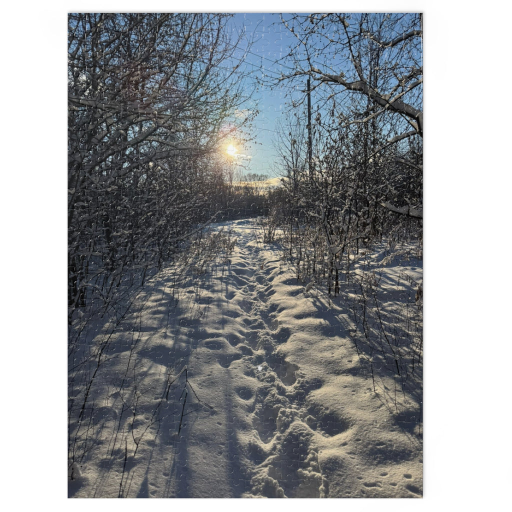 Winter Snowy Path Jigsaw Puzzle with Tin