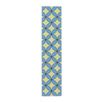 Geometric Blossom Table Runner — Blue & Lime Retro Pattern