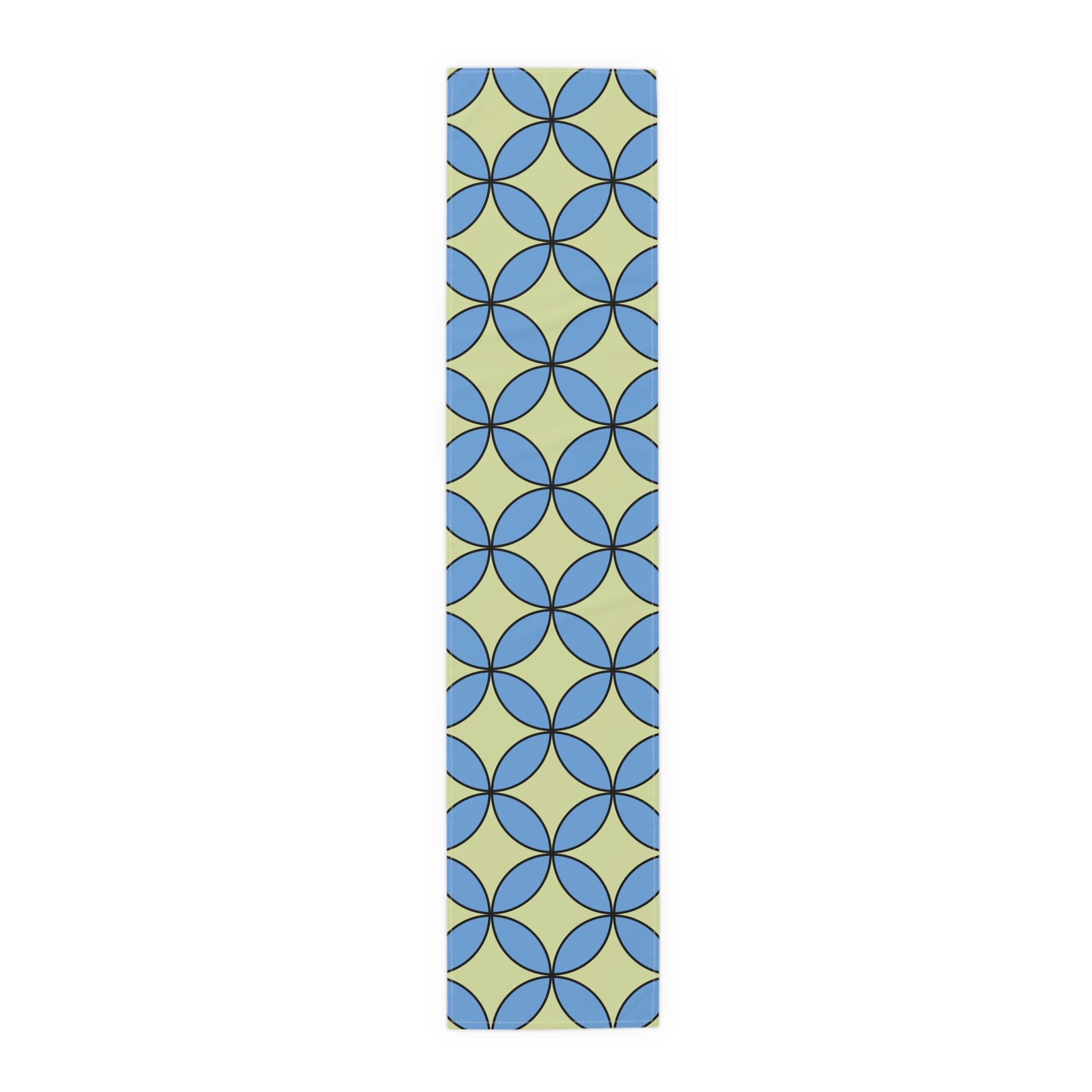 Geometric Blossom Table Runner — Blue & Lime Retro Pattern
