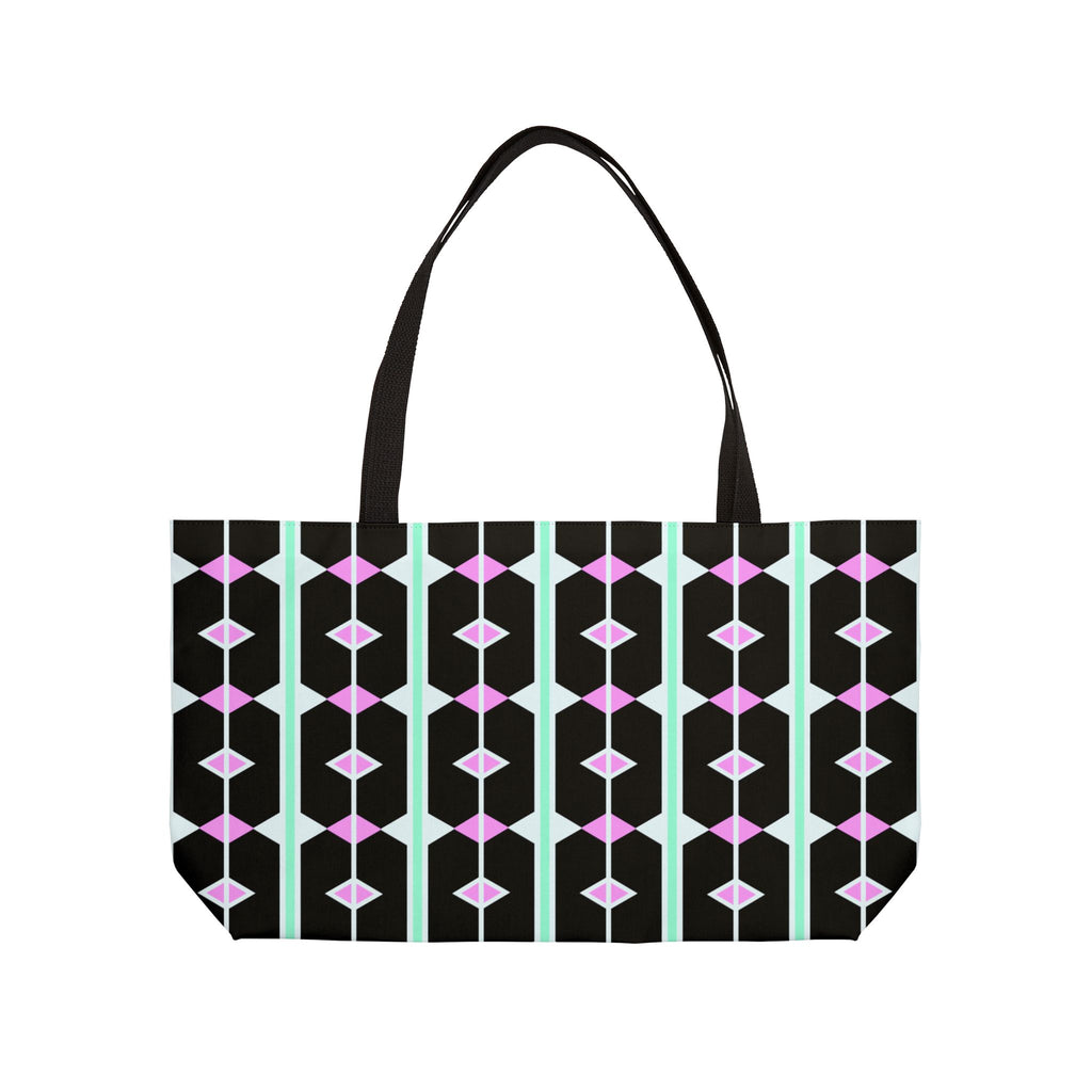 Weekender Tote Bag — Retro Geometric Black & Pastel Diamond Pattern