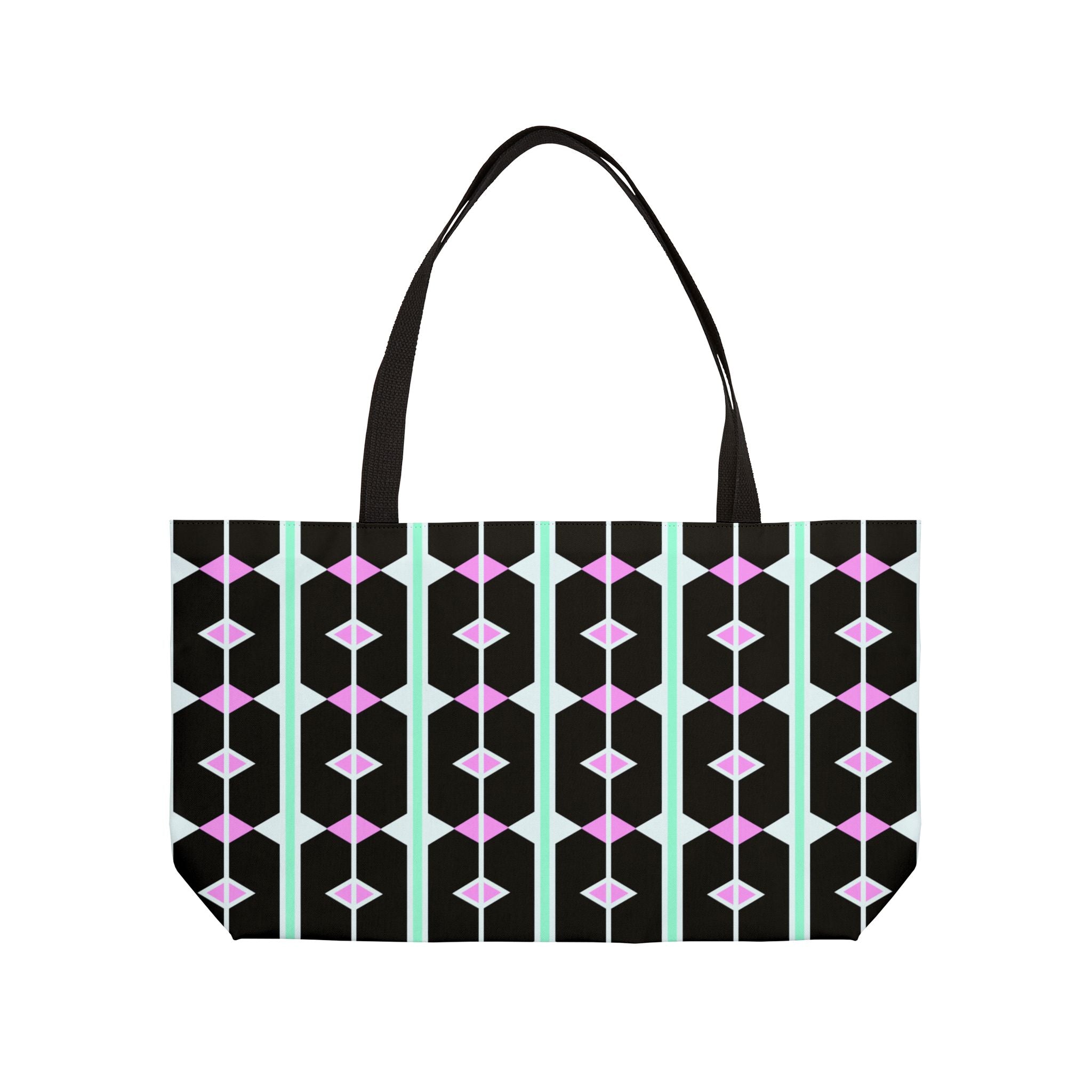 Weekender Tote Bag — Retro Geometric Black & Pastel Diamond Pattern