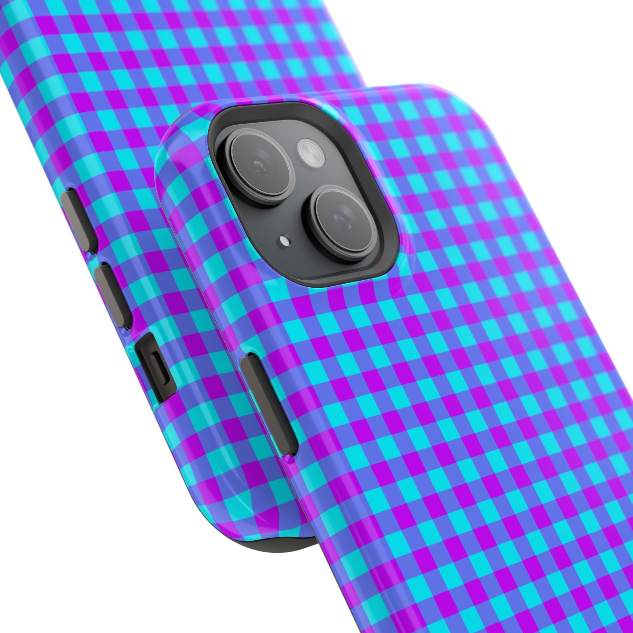 Phone Case — Blue & Purple Gingham Magnetic Impact-Resistant Case