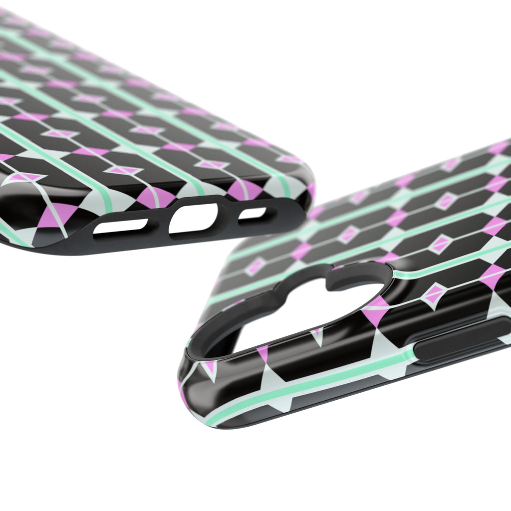 Geom Stripe Magnetic Phone Case — Black with Mint & Lavender Pattern