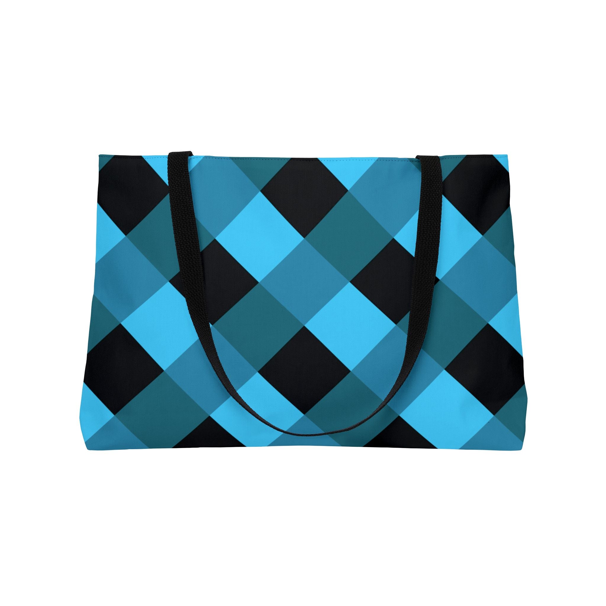 Blue Plaid Weekender Tote Bag — Checkered Travel & Beach Carryall