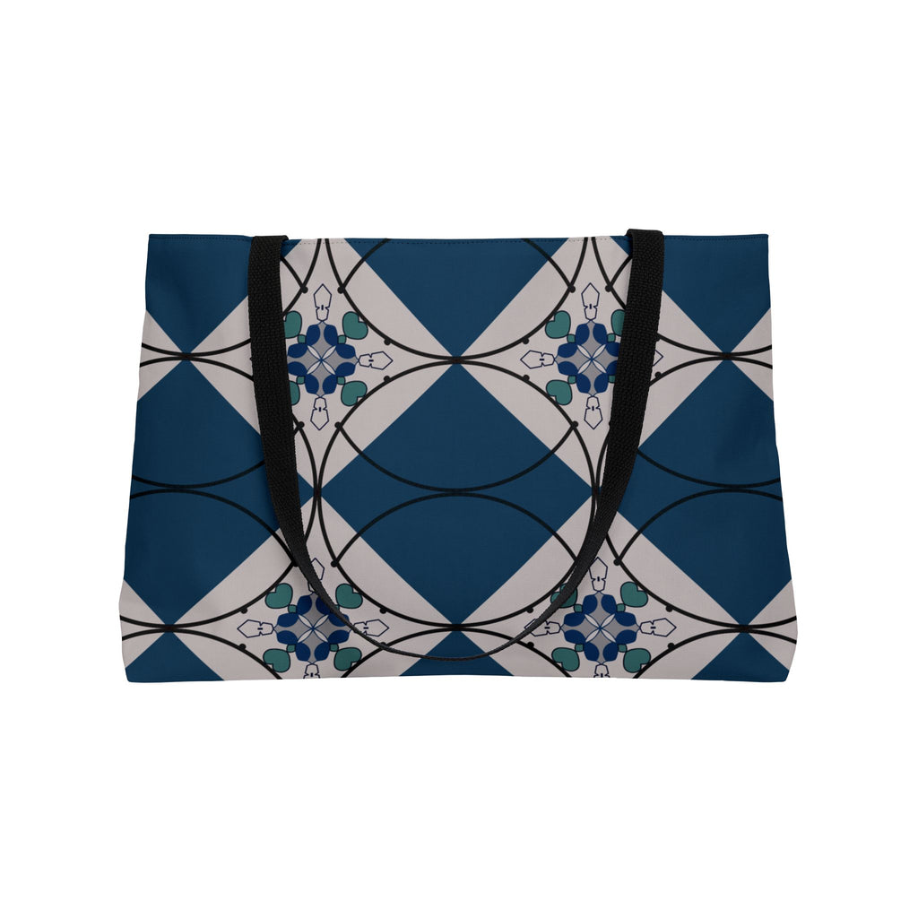 Weekender Tote Bag — Nautical Blue Geometric Pattern Travel Tote