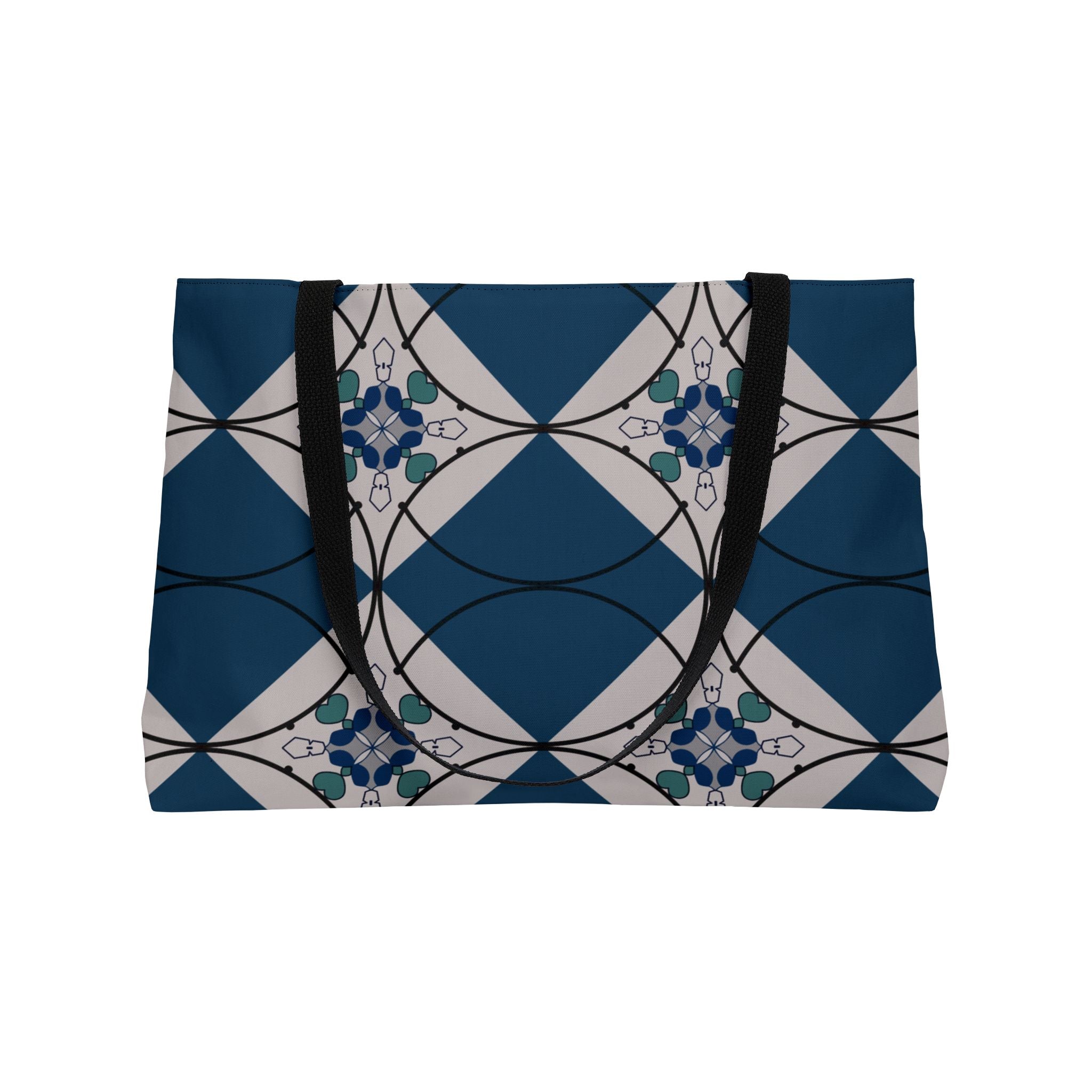 Weekender Tote Bag — Nautical Blue Geometric Pattern Travel Tote