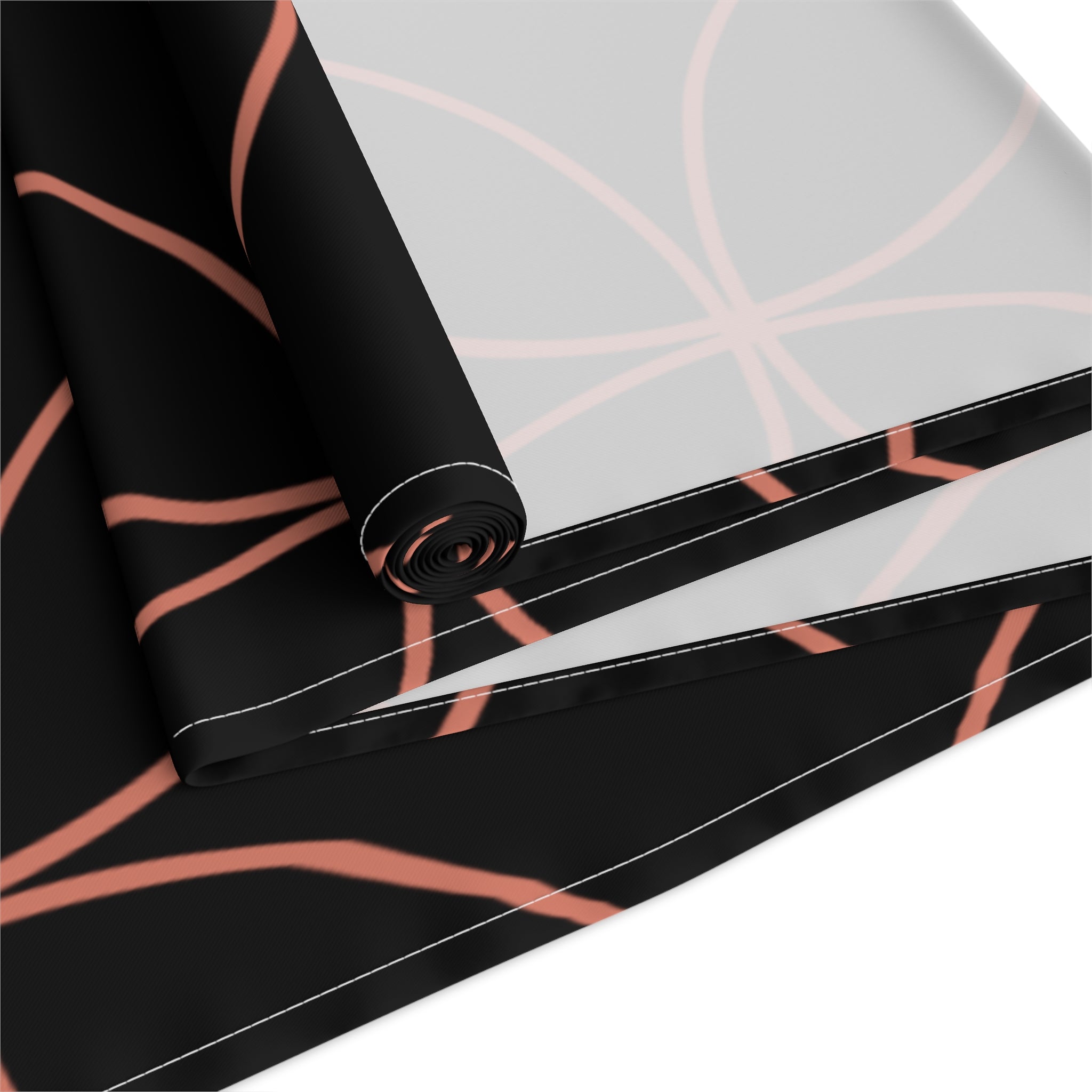Geometric Rose Gold Circle Table Runner — Modern Black Cotton-Poly Decor