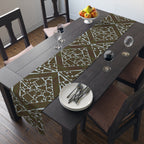 Geometric Mosaic Table Runner — Brown & Sage Decorative Dining Accent