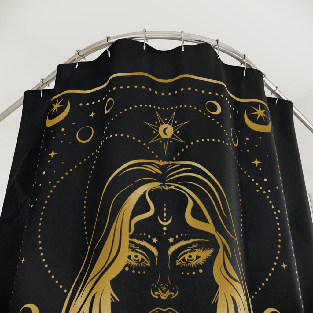 Virgo Zodiac Shower Curtain — Gold Astrology Bath Decor