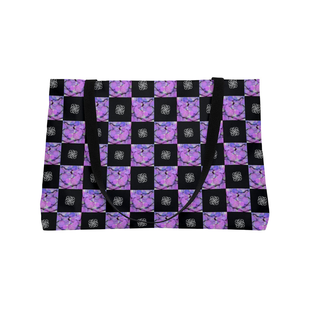 Purple Checkerboard Weekender Tote Bag — Floral Pattern Overnight Bag