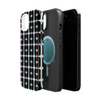 Geom Stripe Magnetic Phone Case — Black with Mint & Lavender Pattern