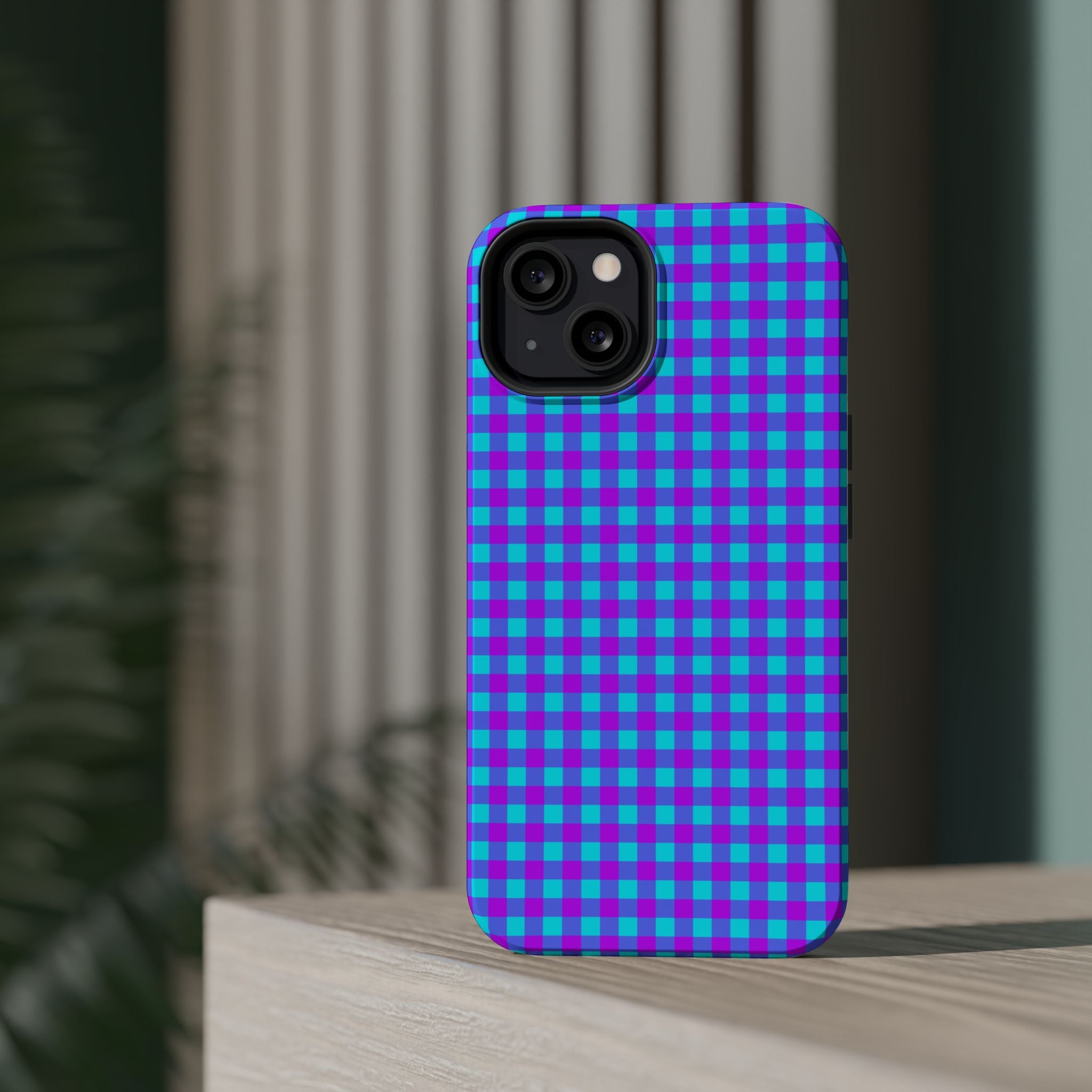 Phone Case — Blue & Purple Gingham Magnetic Impact-Resistant Case