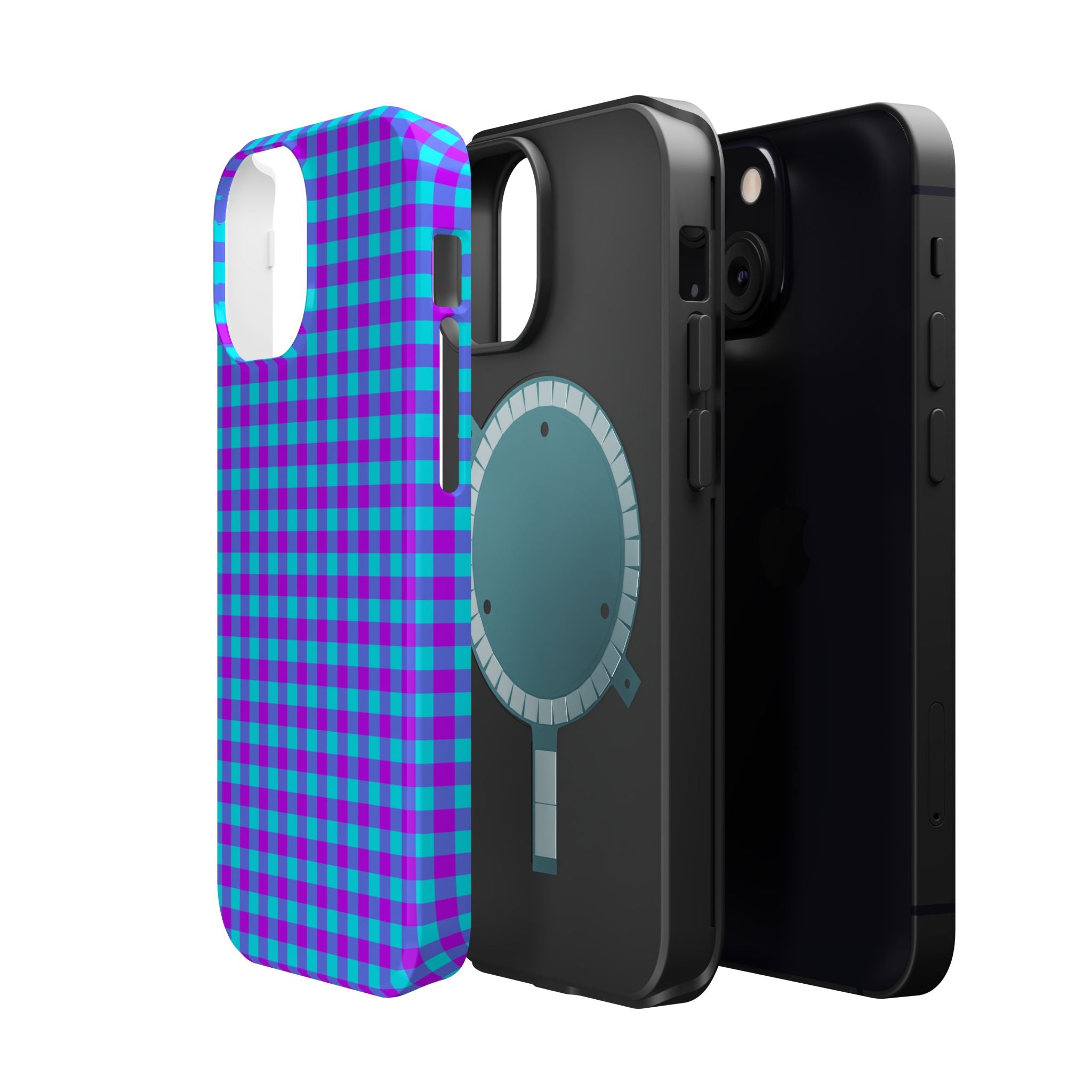 Phone Case — Blue & Purple Gingham Magnetic Impact-Resistant Case