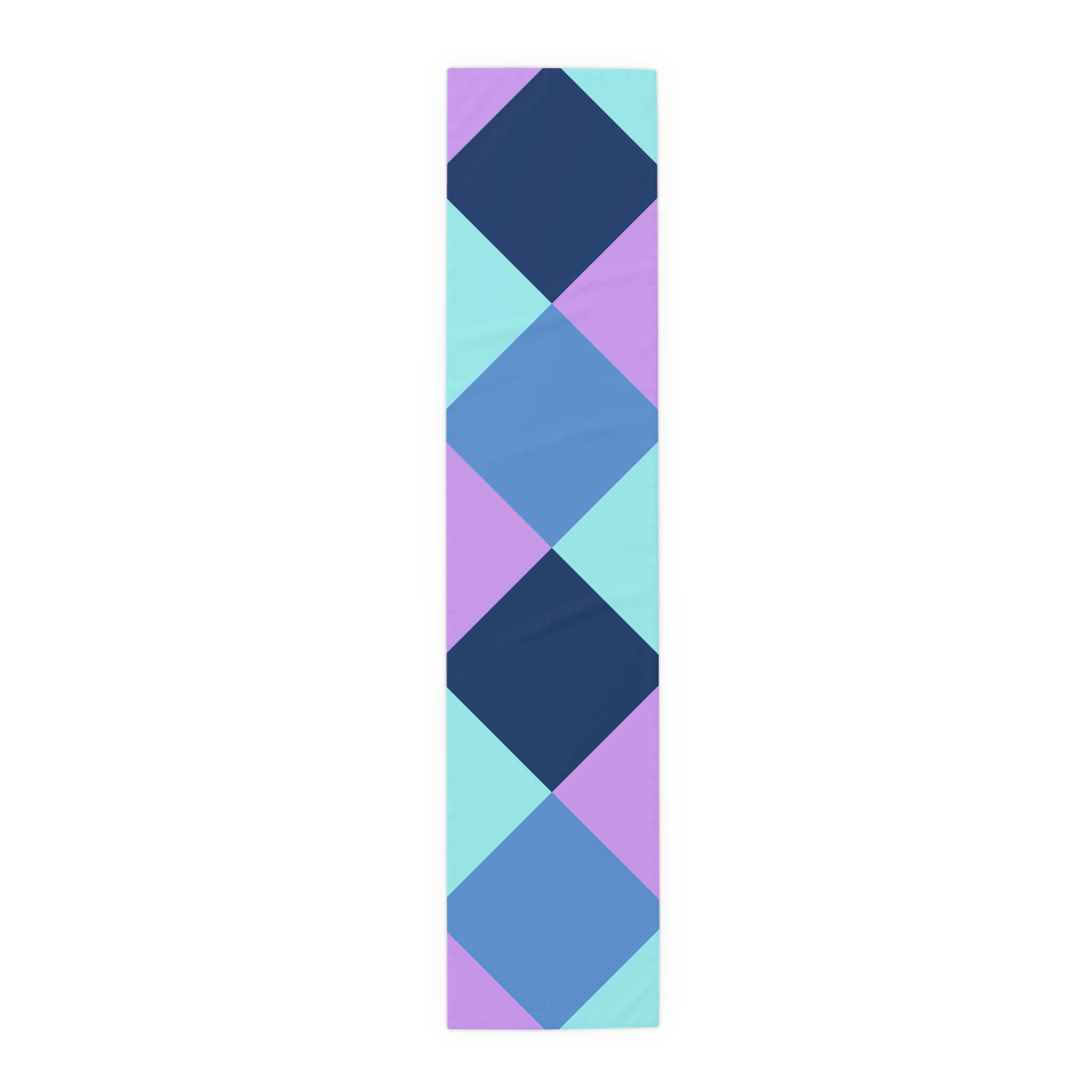 Pastel Geometric Table Runner — Blue Lavender Diamond Pattern