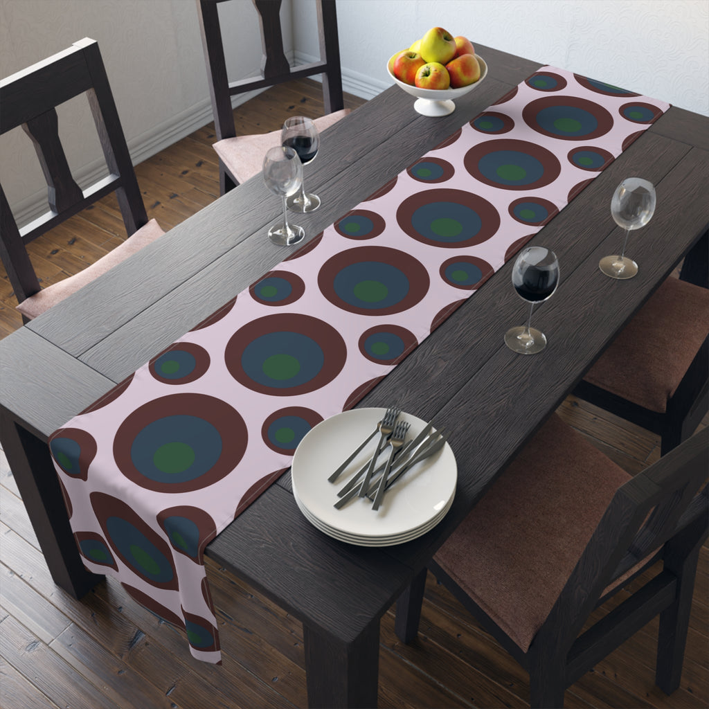 Retro Polka Dot Table Runner — Midcentury Circles Cotton-Poly Dining Accent