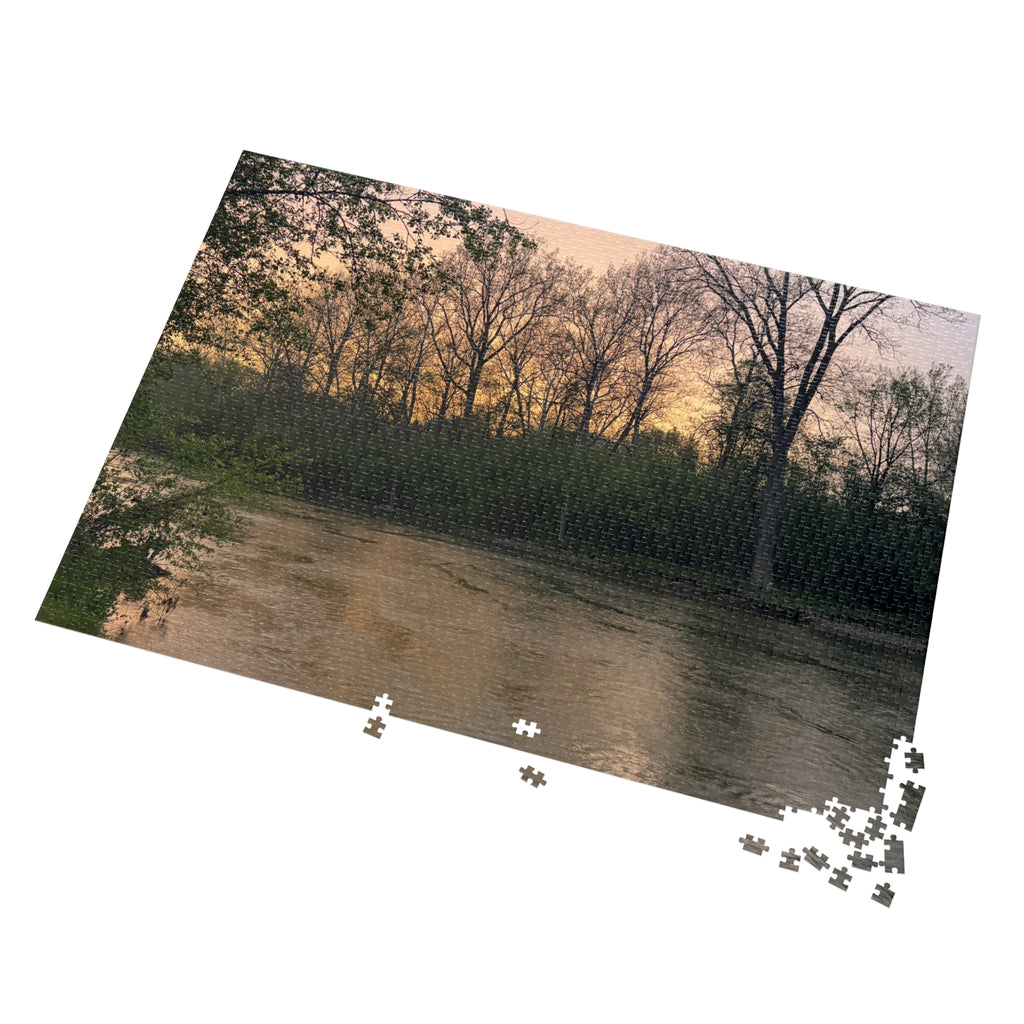 Sunset River Landscape Jigsaw Puzzle with Tin