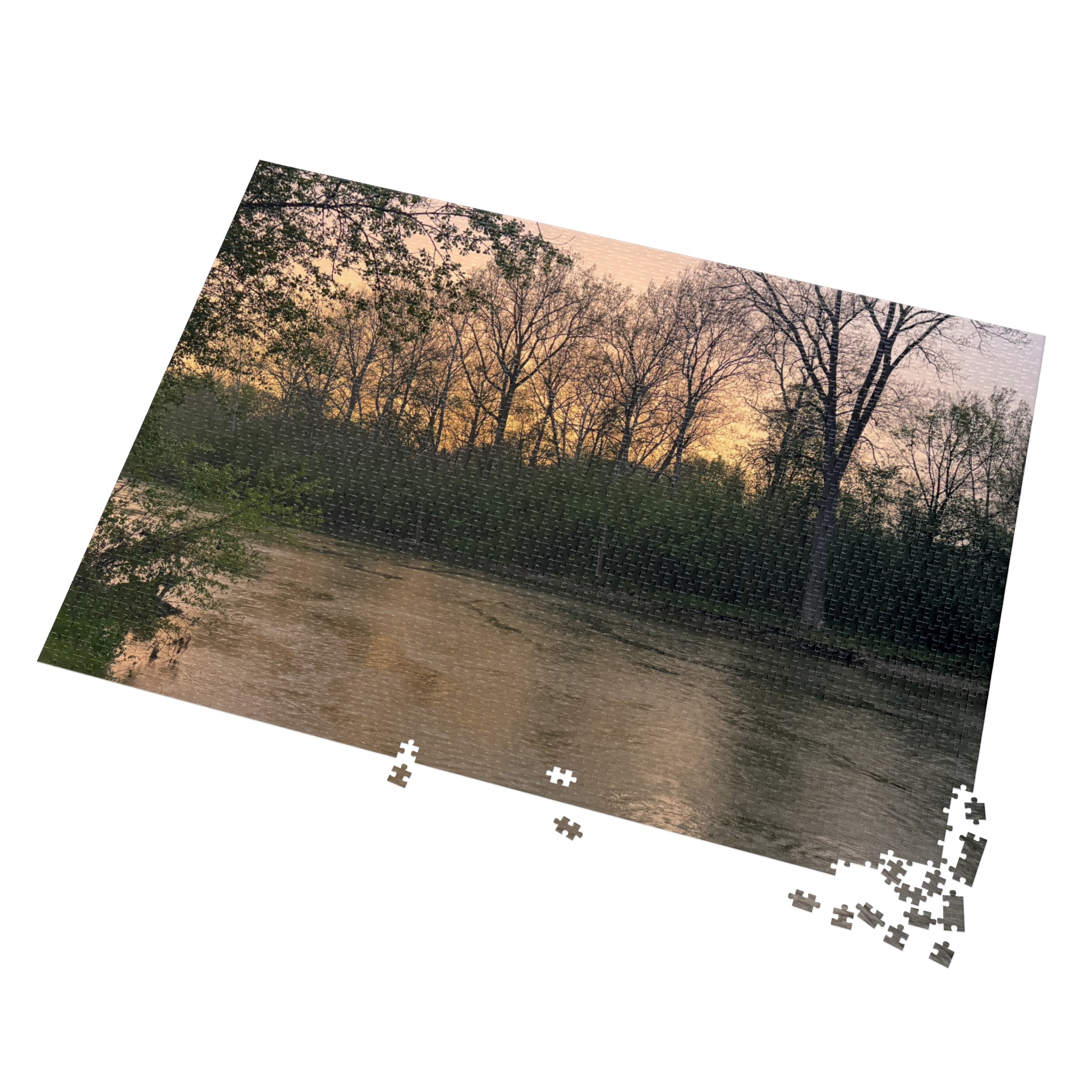 Sunset River Landscape Jigsaw Puzzle with Tin