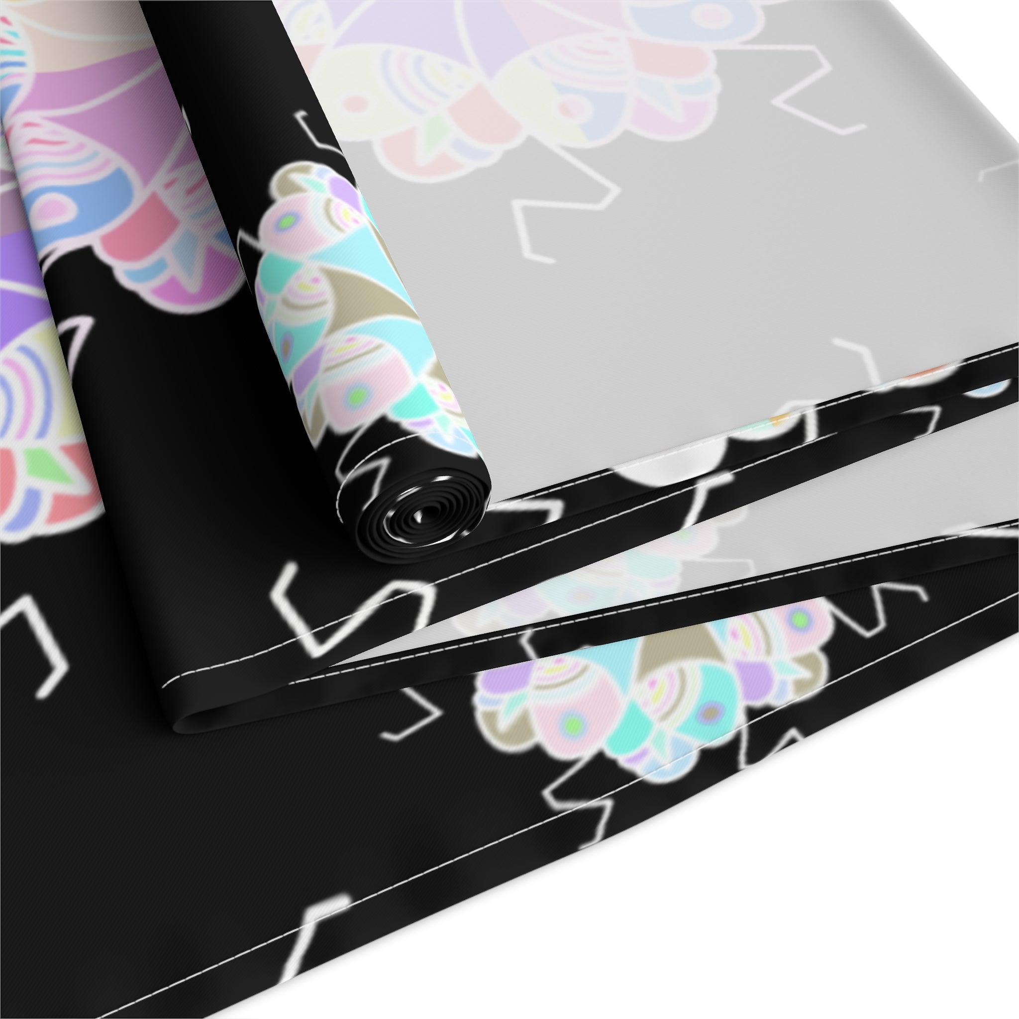 Black Floral Mandala Table Runner – Pastel Mosaic Dinner Party Decor