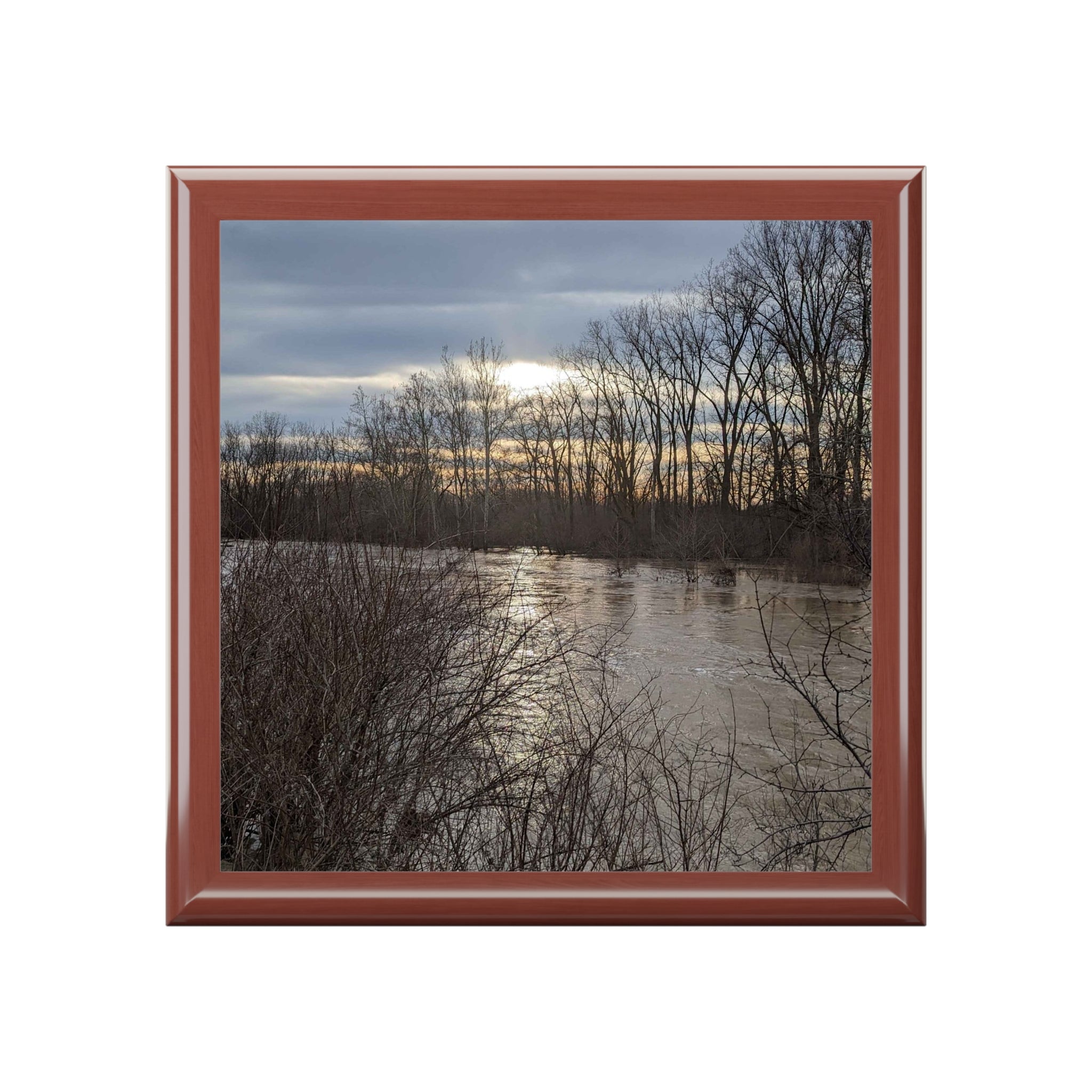 Scenic Winter Lake Jewelry Box – Sunset Reflections Keepsake Box
