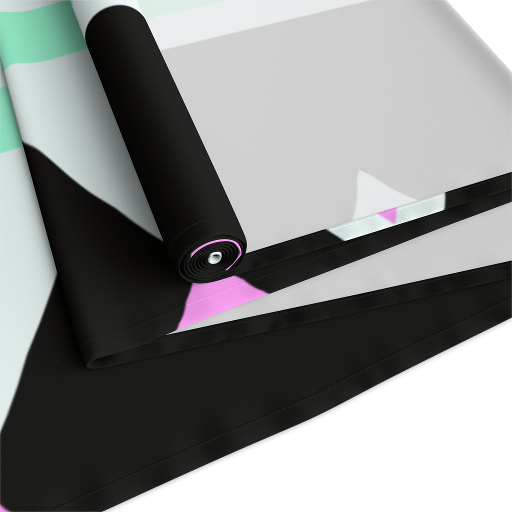 Geometric Pastel Stripe Table Runner — Modern Black, Mint & Pink Dining Accent