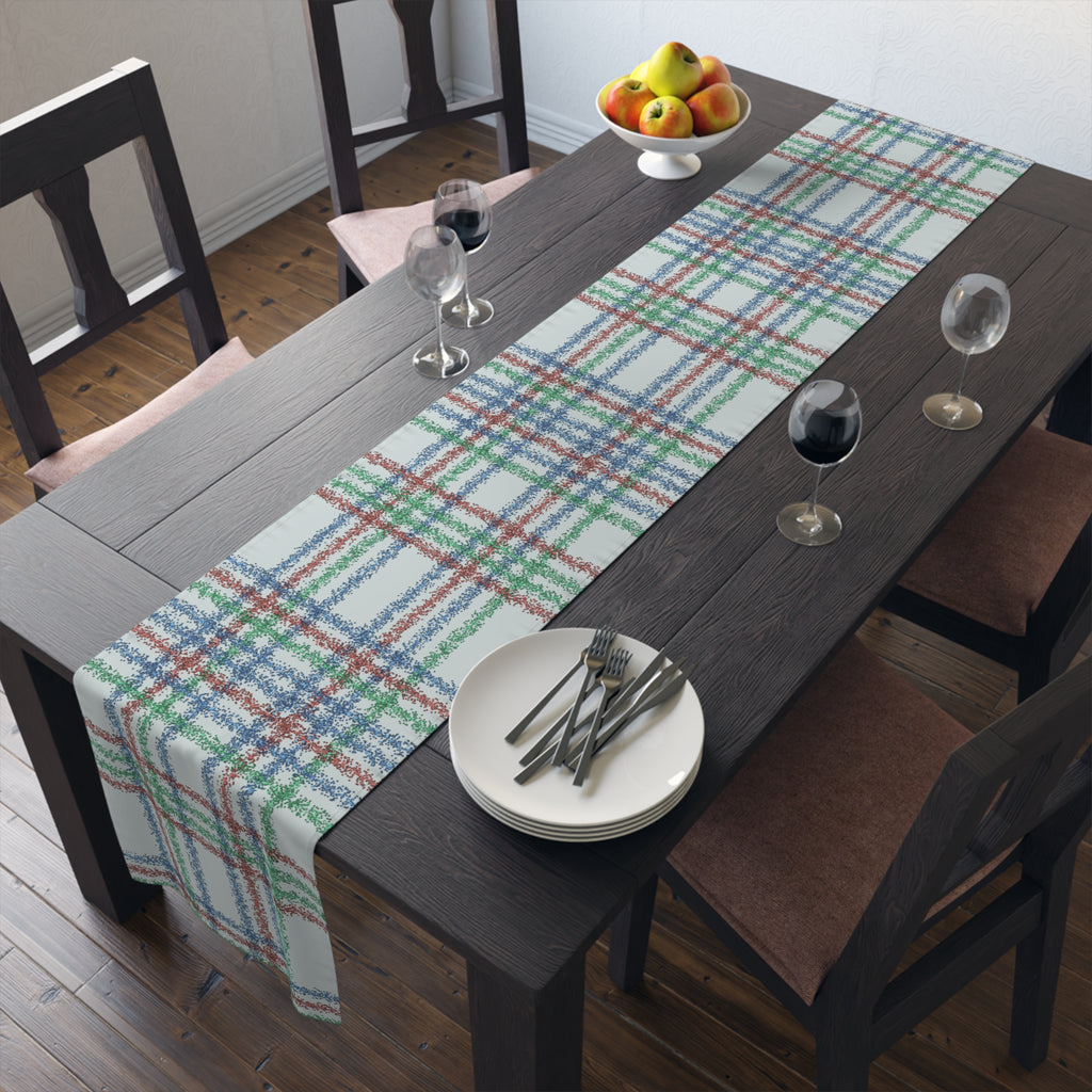 Festive Plaid Table Runner — Red, Green & Blue Holiday Plaid Cotton-Poly Blend