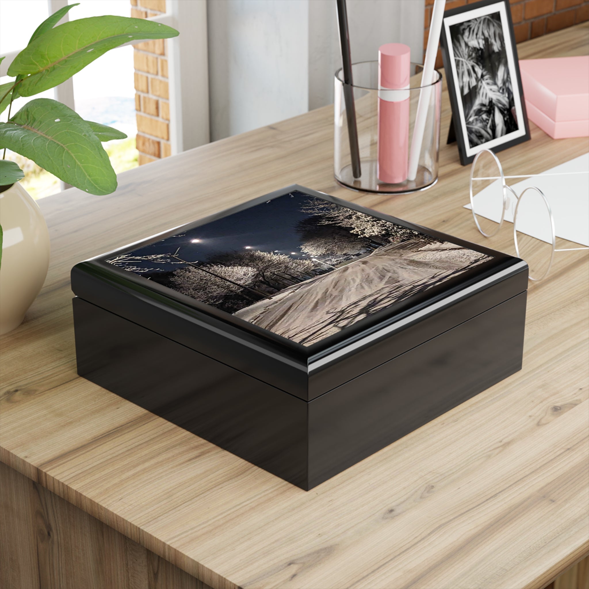 Snowy Night Jewelry Box — Winter Street Scene Keepsake Box